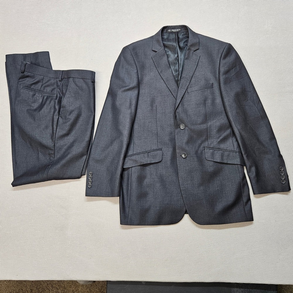 Verno Fashion Mens Charcoal Grey Super 120s Wool Slim Fit‎ 2 Piece Suit 40R 34W
